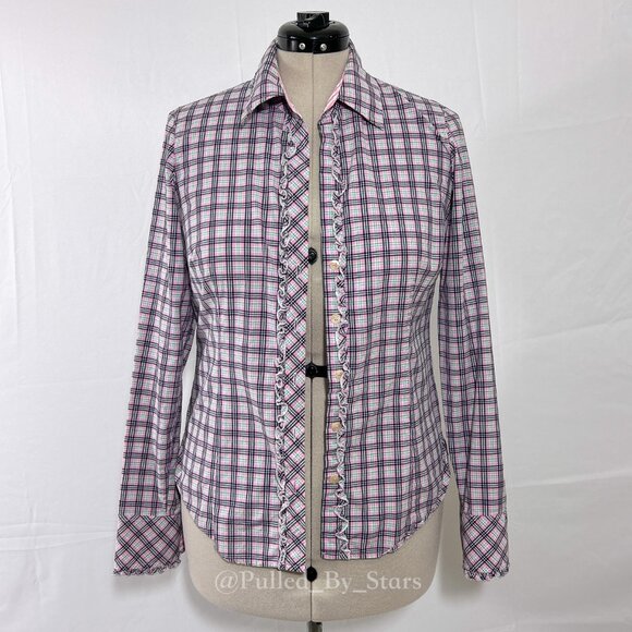 LILLY PULITZER Multicolor Plaid Long-Sleeve Ruffle Button-Front Shirt - Size 8 - Picture 4 of 16
